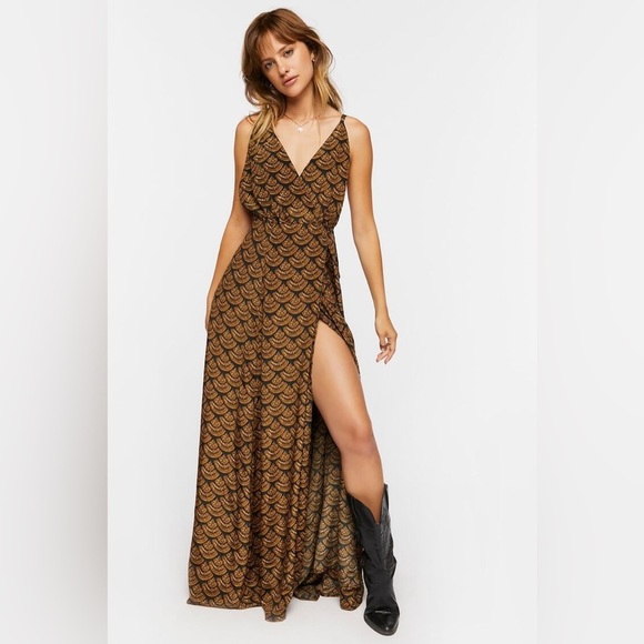 Boho plunging satin maxi wrap dress nwot - Picture 1 of 5